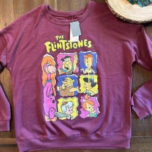 NWT The Flintstones burgundy crew neck sweater